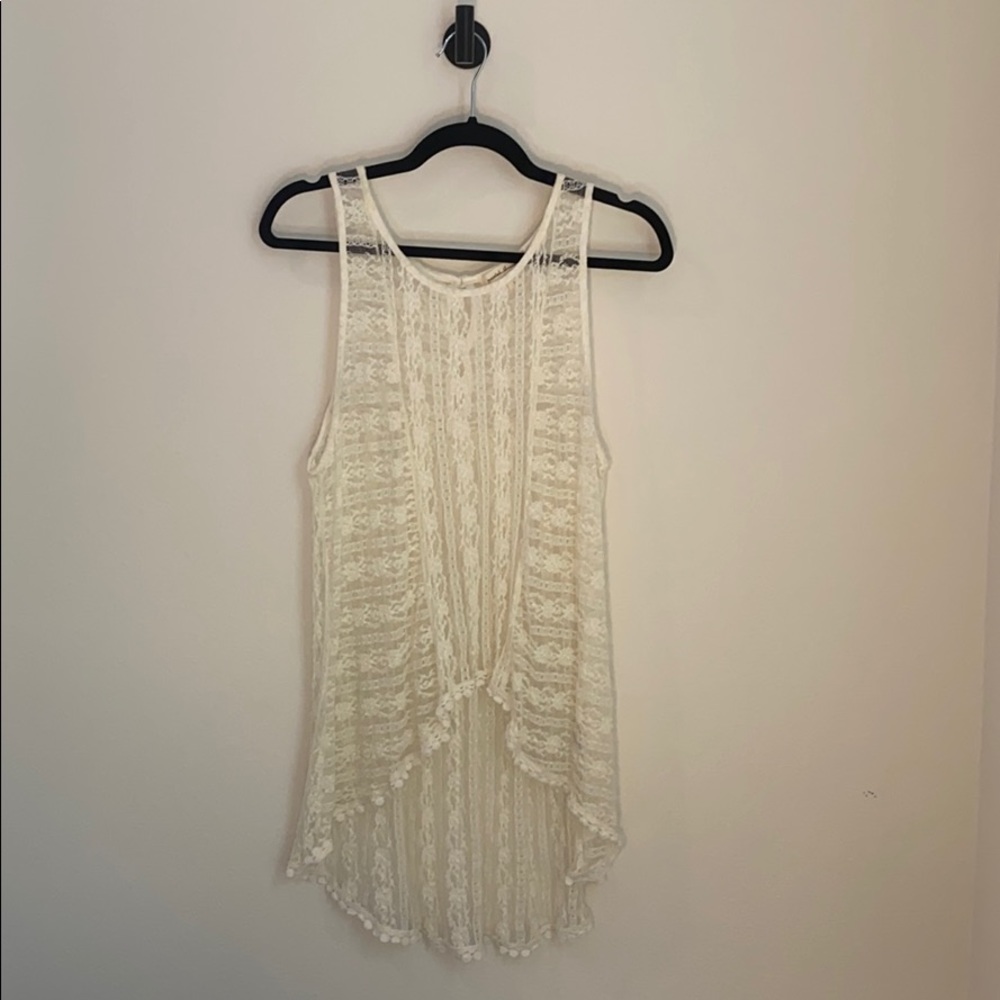 Boho Lace Sleeveless Tunic Tank Ivory Large